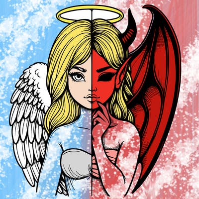 realistic angel half demon