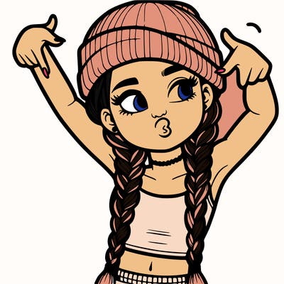 realistic teenage girl with braids and a beanie and crop top doing 🫶🏼