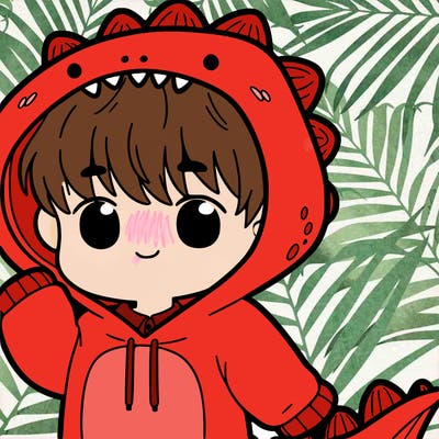 a boy with a cute dino hoodie