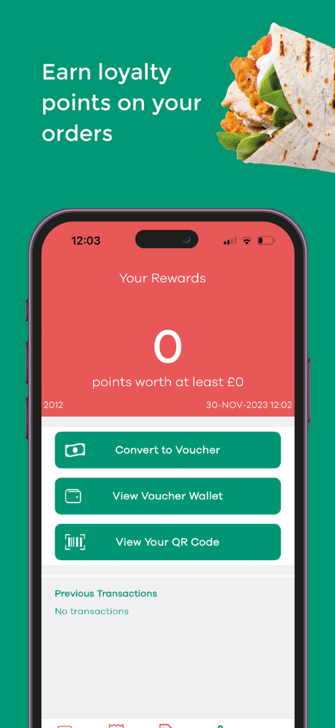 Big Johns - Big Johns app screen showing the loyalty rewards program interface with points and voucher options