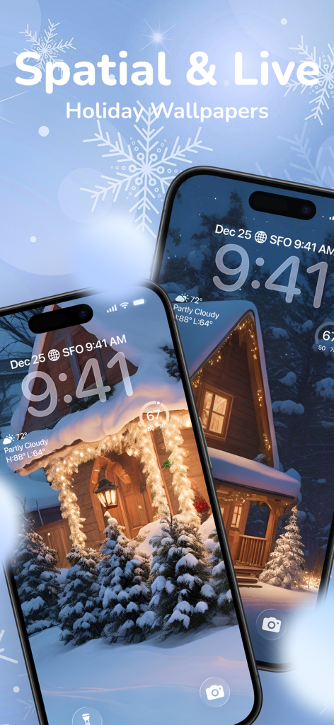 Thematic - Top Color Widgets - iPhone lock screens featuring cozy winter cabin live wallpapers from the Thematic app