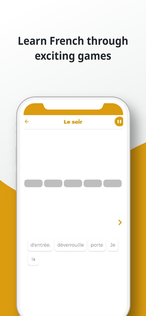 French ー Listening・Speaking - Mobile app screen showing a French sentence building exercise