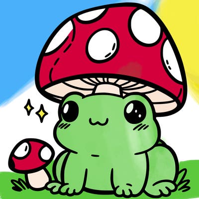 a cute frog with a mushroom hat