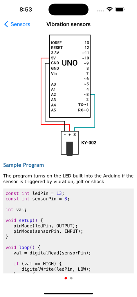Arduino Programming Tutorial - Arduino vibration sensor circuit diagram and sample program code.
