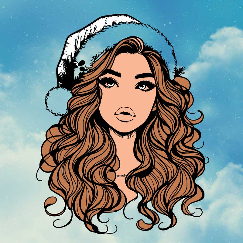 realistic christmas girl with wavy hair and lips