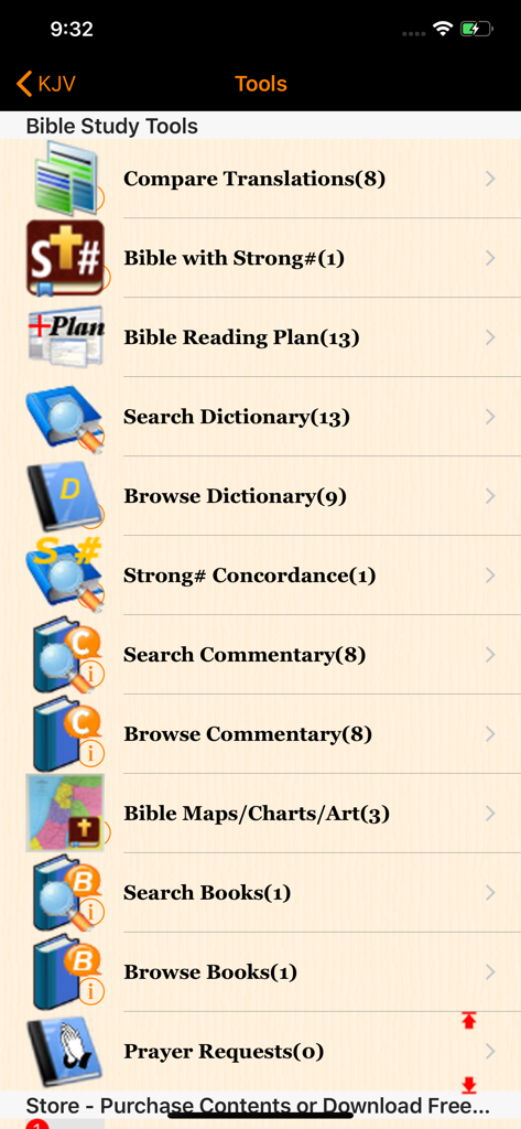 Handy Bible Pro - Handy Bible Pro study tools menu screen