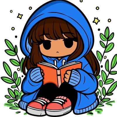 girl in oversized hoodie reading a book