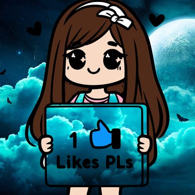 girl holding a sign saying 10 likes pls