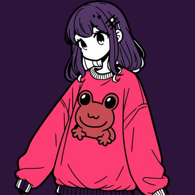 girl wearing frogging sweatshirt