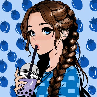 realistic girl with braided hair drinking boba