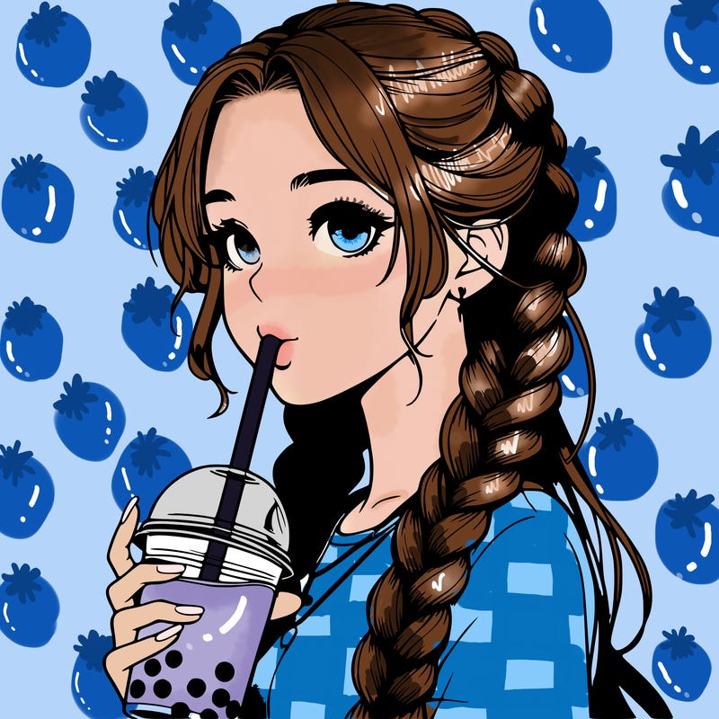realistic girl with braided hair drinking boba