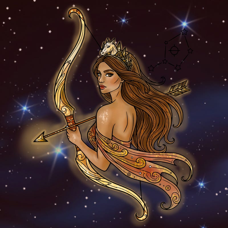 beautiful goddess, sagittarius zodiac sign, head to shoulders