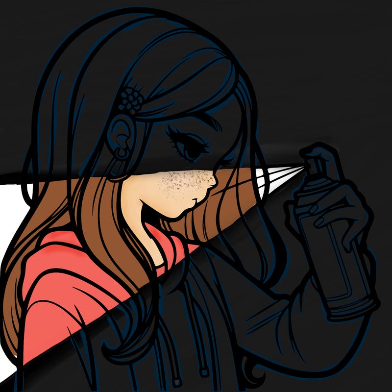 a realistic girl spray painting