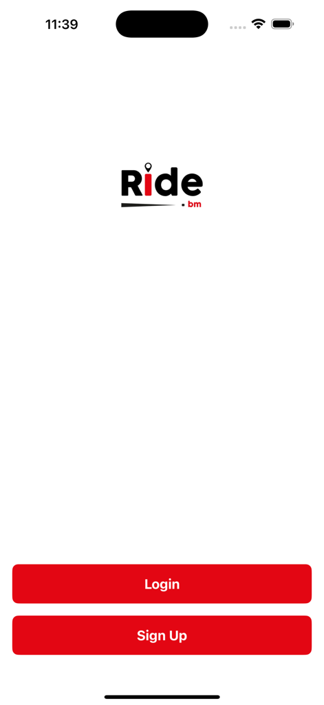 Ride.bm - Login and sign up screen for Ride.bm taxi app in Bermuda.
