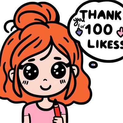 girl with a thought bubble saying thank you for 100 likes