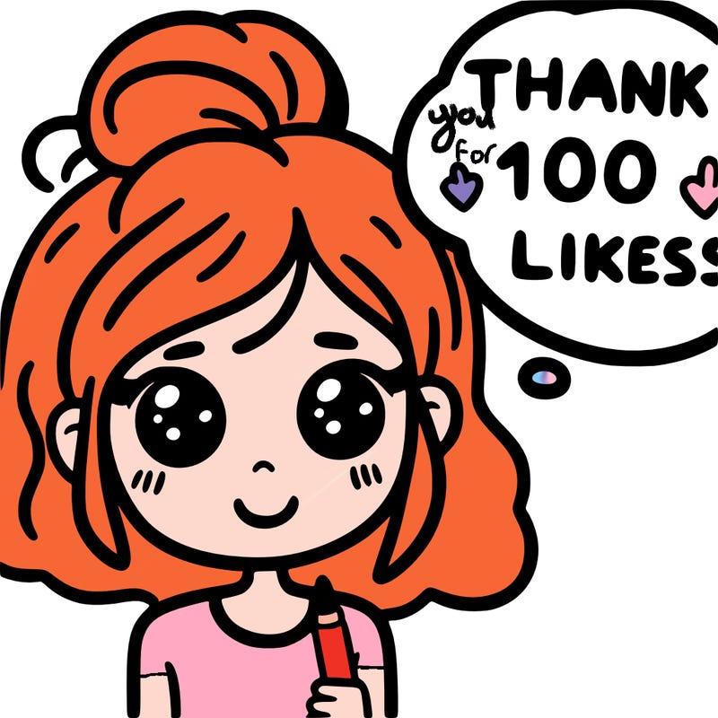 girl with a thought bubble saying thank you for 100 likes