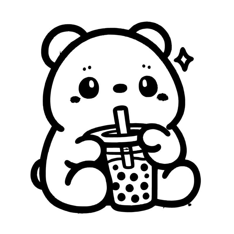 a cute bear drinking boba