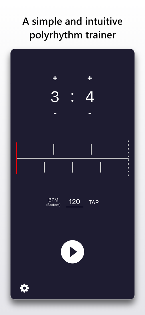 Polyrhythm metronome app interface showing a 3 against 4 rhythm visualization