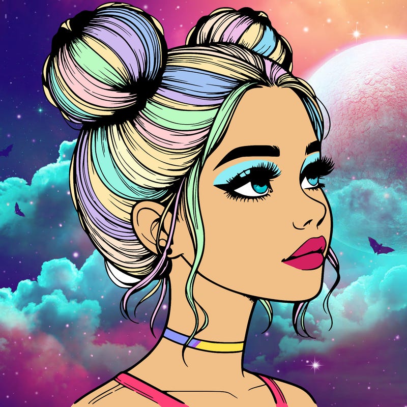 realistic girl with buns on the top of her head