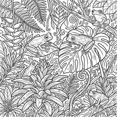 Dive into the vibrant ecosystem of the rainforest with this captivating glass frogs coloring page. Uncover a detailed jungle scene brimming with fascinating creatures and lush vegetation, perfect for an immersive coloring experience.