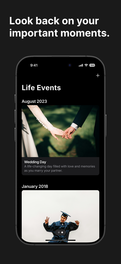 Life Calendar: Visual Timeline - Life Calendar app displaying a visual timeline of memories and life milestones with photos