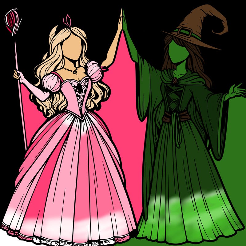 detailed realistic split of a princess and a witch