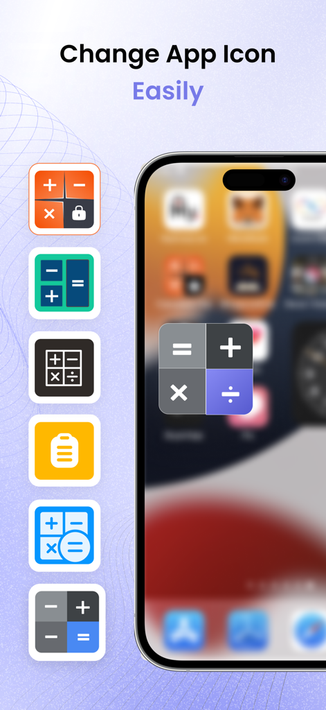 Una selección de diferentes iconos de calculadora para disfrazar la aplicación de bóveda oculta vCalc en un smartphone
