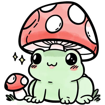 a cute frog with a mushroom hat