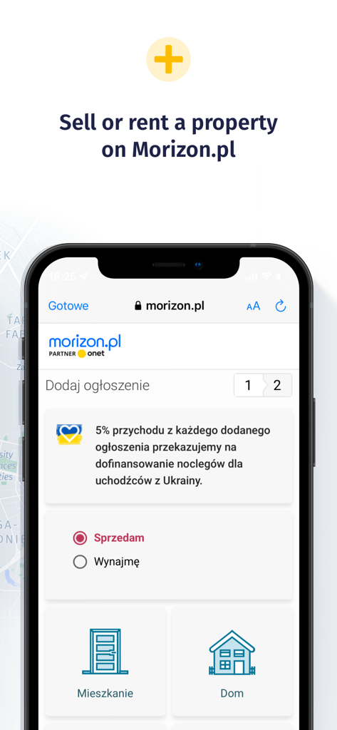 Morizon.pl Real Estate App - Tela de aplicativo móvel para adicionar uma listagem imobiliária para vender ou alugar uma casa ou apartamento no Morizon.pl