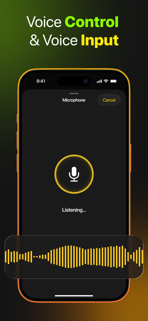 TVRem Universal TV Remote App - Pantalla de control por voz y entrada de voz de la aplicación TVRem en iPhone