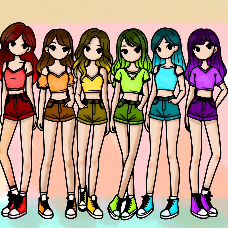 a group of girls wearing crop tops and shorts
