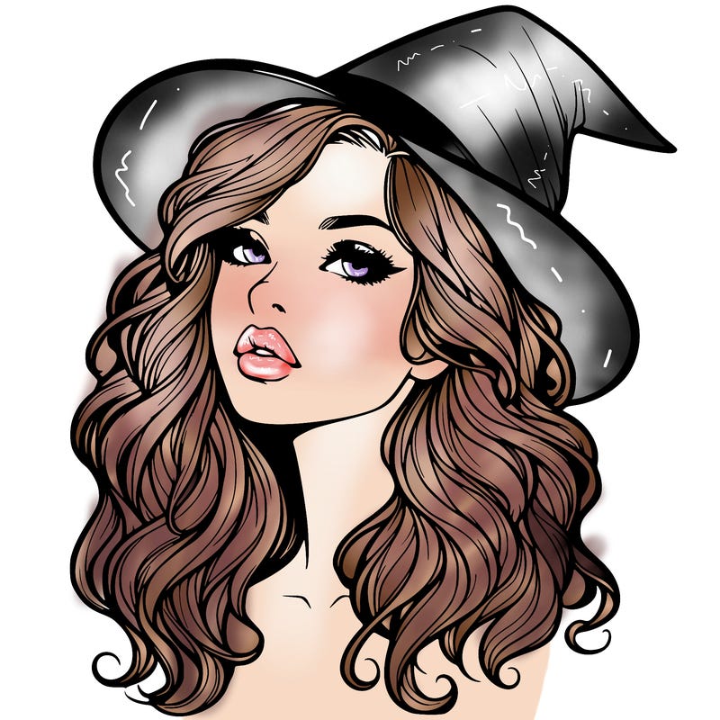 realistic witch girl with wavy hair and lips