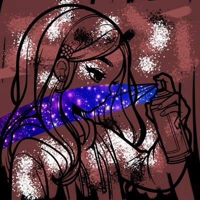 a realistic girl spray painting