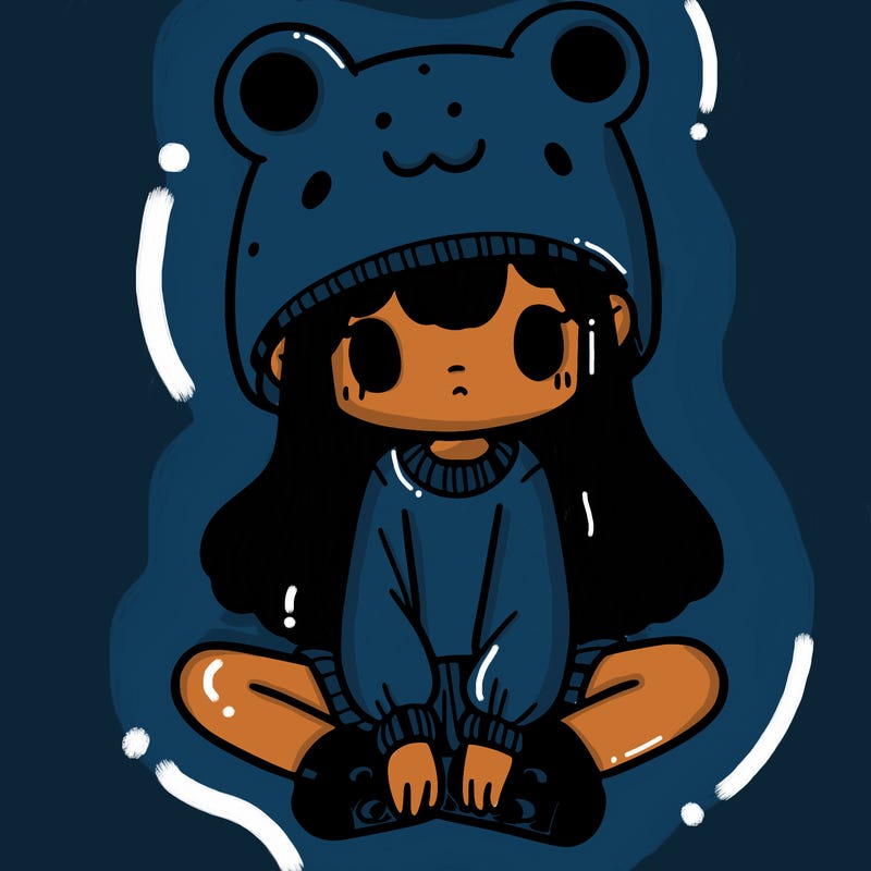 a girl wearing a frog hat and some frog socks