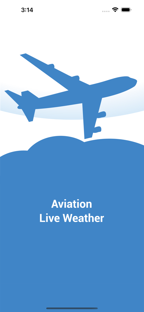 NOAA Aviation Live Sky Weather - Splash screen of the NOAA Aviation Live Sky Weather app featuring an airplane silhouette and cloud icon