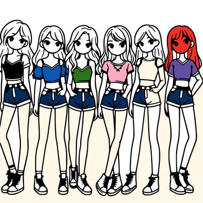 a group of girls wearing crop tops and shorts