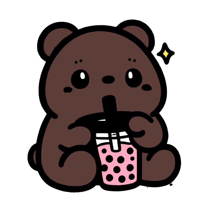 a cute bear drinking boba