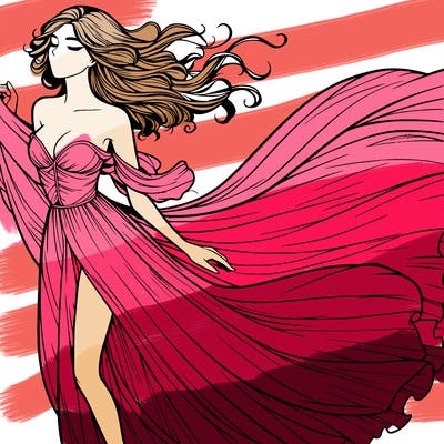 realistic woman in dress flowing the the wind