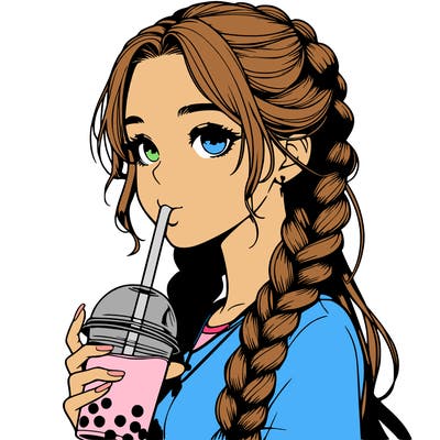 realistic girl with braided hair drinking boba