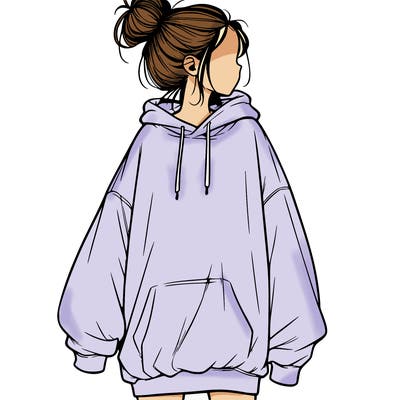 realistic girl with a oversized sweatshirt on and a bun