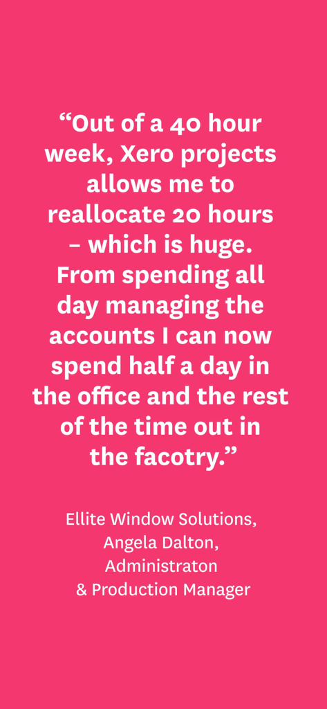A customer testimonial for Xero Projects highlighting a 20 hour reduction in weekly administrative tasks
