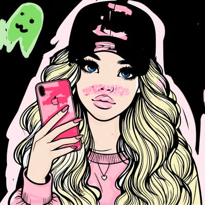 realistic beautiful girl wearing los ángeles cap holding an iphone