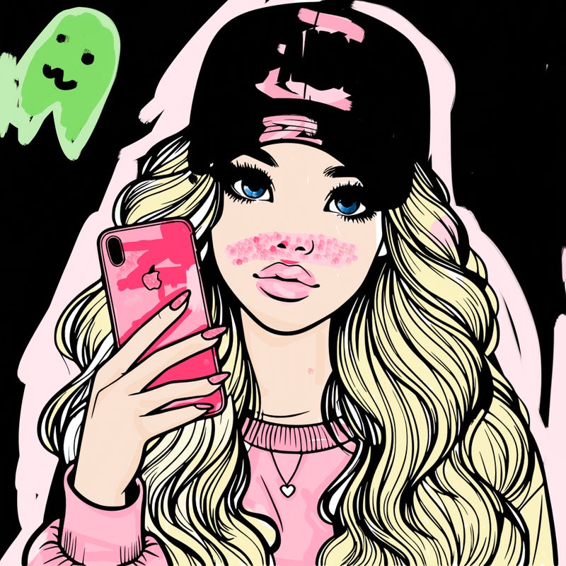realistic beautiful girl wearing los ángeles cap holding an iphone