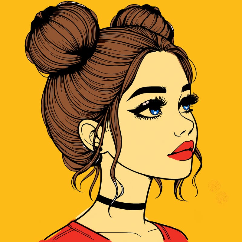 realistic girl with buns on the top of her head