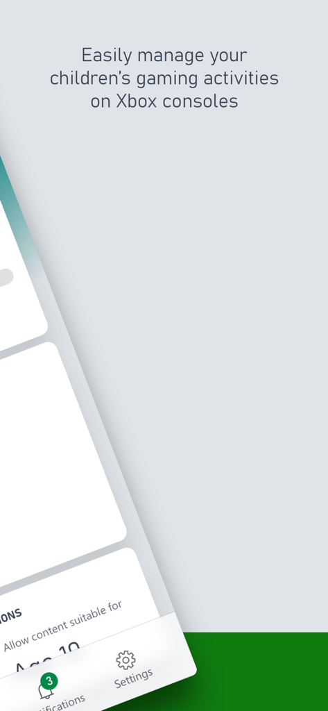Xbox Family Settings - Pantalla de la aplicación Configuración Familiar de Xbox para gestionar las actividades de juego de los niños.