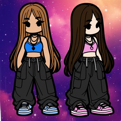 girl in baggy pants crop top and long hair