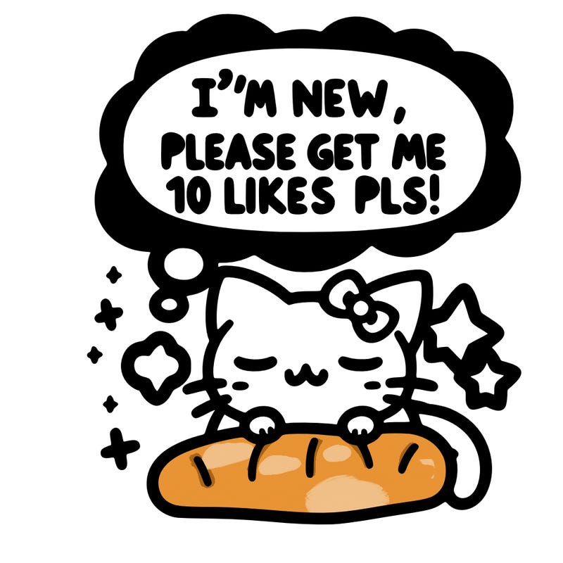 kitty taking a nap dream talking and saying "i'm new, please get me at least 10 likes pls!!"