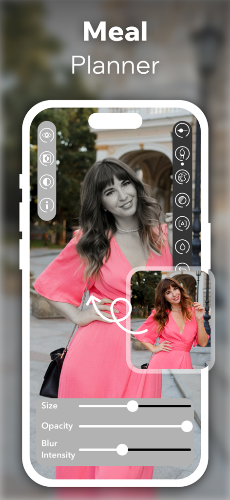 Color Pop - Color Pop app interface showing a selective color effect on a woman in a pink dress with editing sliders