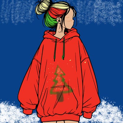 realistic girl with a oversized sweatshirt on and a bun