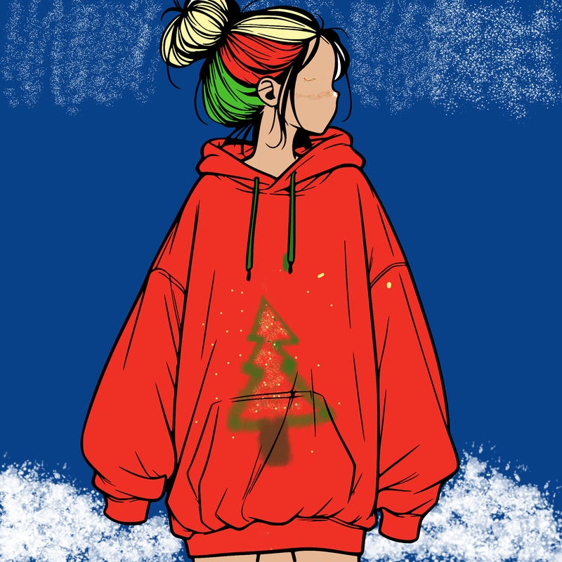 realistic girl with a oversized sweatshirt on and a bun